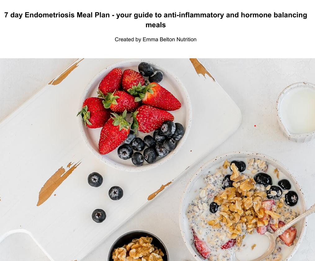 7 day endometriosis meal plan cover with berries and overnight oats
